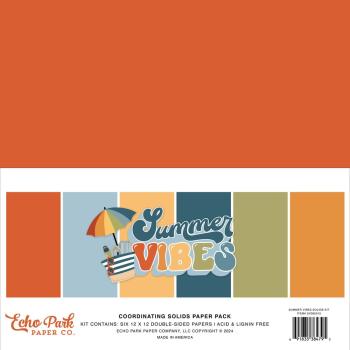 Echo Park - Cardstock "Summer Vibes" Coordinating Solids Paper 12x12 Inch - 6 Bogen 